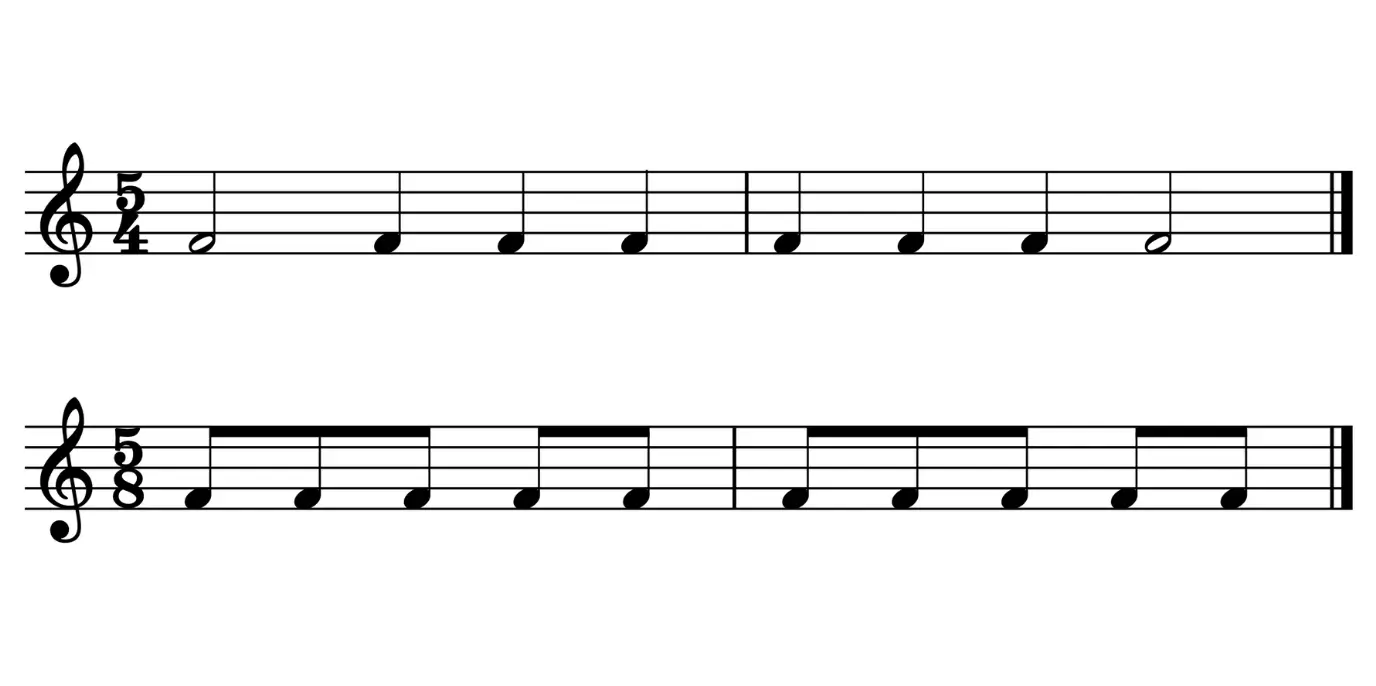 5/8 vs 5/4: eighth-note beat unit vs quarter-note beat unit